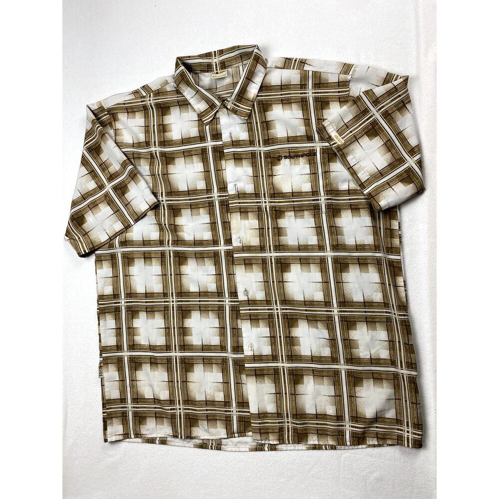 Southpole Plaid Short Sleeve Shirt Mens 2XL Brown Y2K Flawed Parts Fabric